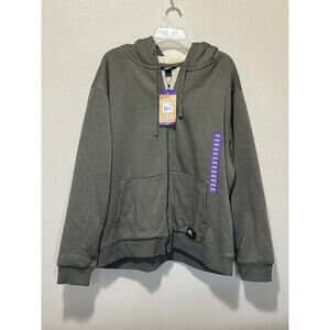 NWT Men’s Military Green Eddie Bauer Faux Shearling Lined Hoodie Full Zip XXL 2X